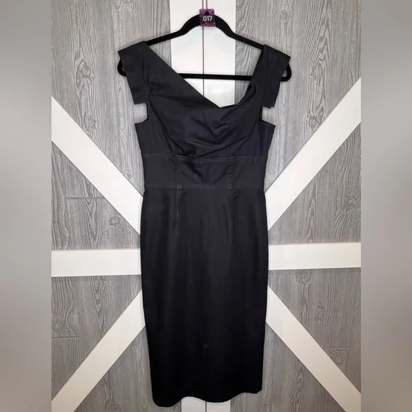 017. Maggy London Black Draped Bust Dress Size 4 - Picture 3 of 9